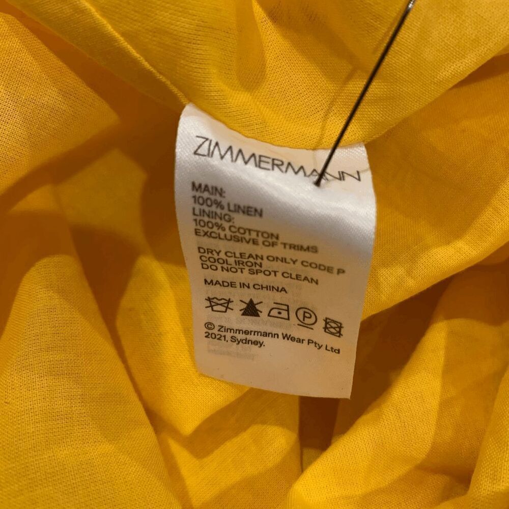 Zimmermann Tropicana Floral Linen Cut-Out Printed Yellow Mini Dress AU 0, US 4 - Picture 10 of 10